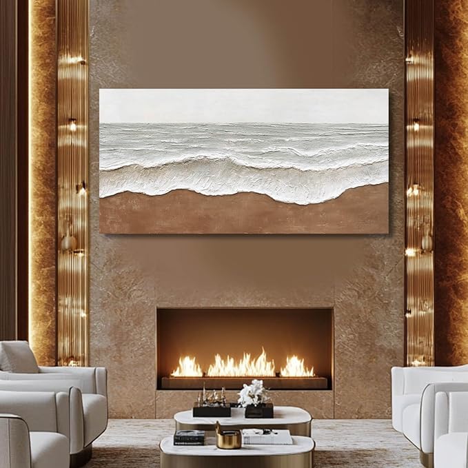 Artexist Textured Wall Decor Ocean Wall Painting White Line Wall Art Posters 29"x58" Large Pictures for Living Room Dining Room