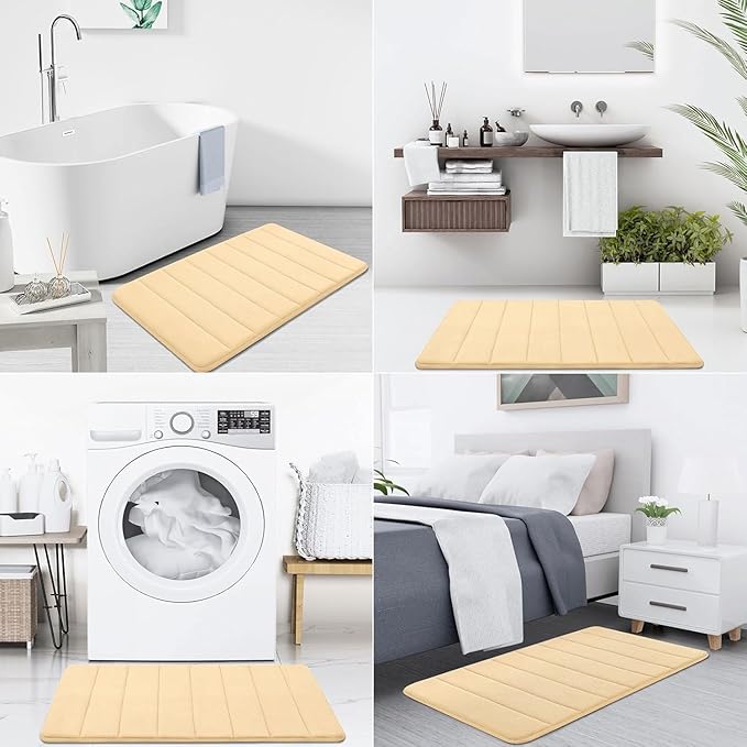 Buganda Memory Foam Bath Mat, 44" x 24", Ultra Soft and Non-Slip Bathroom Rugs, Water Absorbent and Machine Washable Bath Rug Runner for Bathroom, Shower, and Tub, Gold
