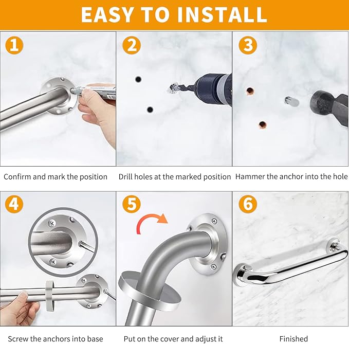18 Inch Shower Grab Bar 2 Pack Brushed Nickel SUS304 Safety Bathroom Grab Bars with Concealed Screws, 500lbs Support Assist Bath Handle Balance Bar for Handicap Elderly Pregnant