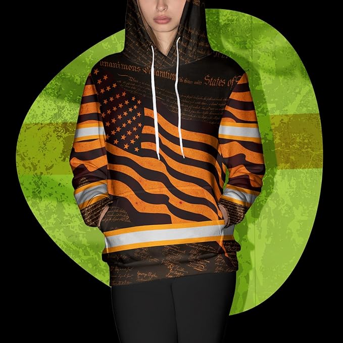US Flag High Visibility Hoodie for Men Reflective Hoodie Safety Workwear for Worker Runner Patriotic ACC02
