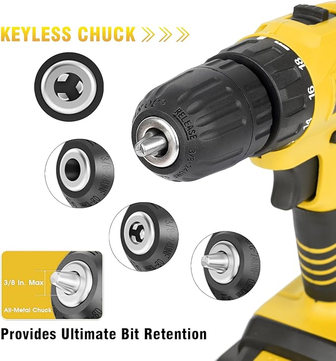 Portable 21V Power Drill Set with 37PCS Drill Bit,Cordless Drill Kit with Battery and Charger,Jar-owl Home Tool Kit with Electric Drill,Power Tool Combo Kit for Men Women Office Repair Maintain-Yellow