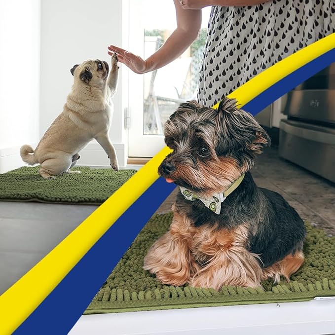 Muddy Mat® AS-SEEN-ON-TV Highly Absorbent Microfiber Door Mat and Pet Rug, Non Slip Thick Washable Area and Bath Mat Soft Chenille for Kitchen Bedroom Indoor and Outdoor - Army Green 24" x 120"