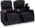 Seatcraft Apex Home Theater Seating - Living Room - Italian Leather - Power Recliner - Power Headrests & Lumbar - LED Armrests - SoundShaker - USB Charging - Cup Holders (Row of 2, Black)