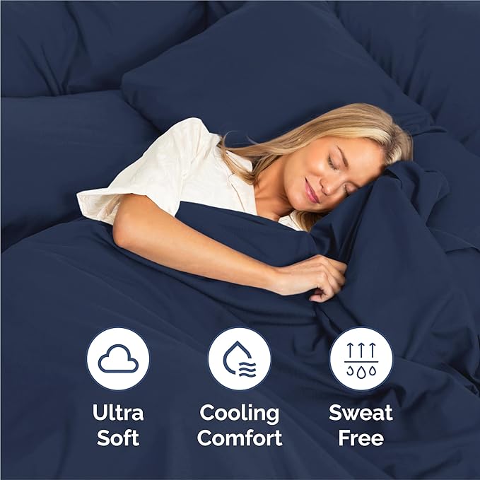 Split King 7 Piece Sheet Set - Cooling & Breathable Bed Sheets - Hotel Luxury Bed Sheets for Women, Men, Kids & Teens - Deep Pockets - Easy Fit - Soft and Wrinkle Free - Split King Navy Blue Sheets