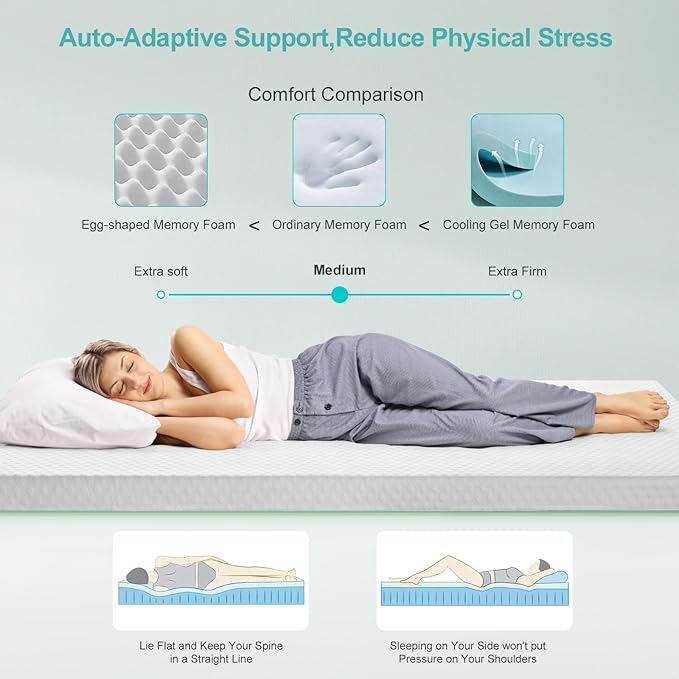 EDILLY 3 Inch Cooling Gel Memory Foam Mattress Topper California King Size,with Removable & Washable Bamboo Cover,Soft Breathable Mattress Pad,Bed Topper for Back Pain Relief (72x84)