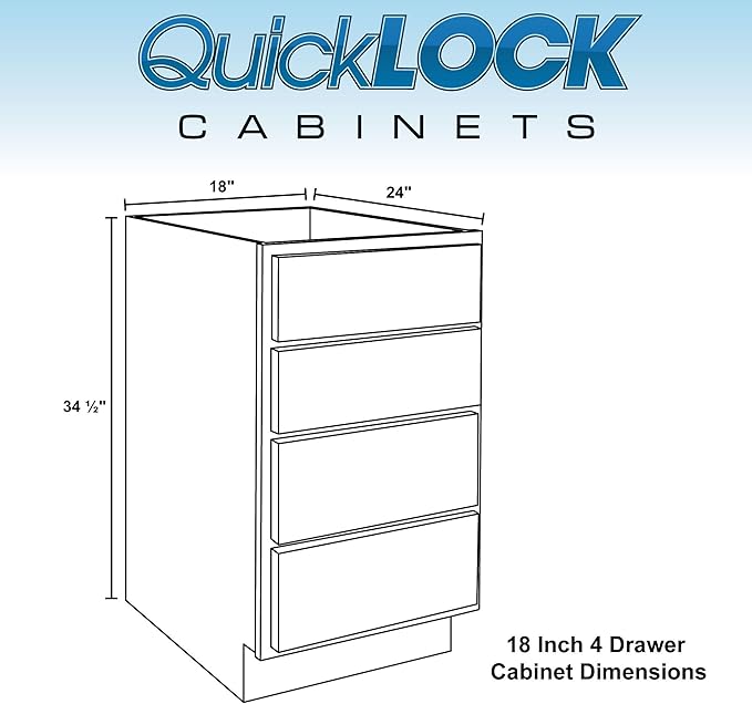 Quicklock RTA (Ready-to-Assemble) | Base Kitchen Cabinets - Shaker Style | Made in America (Raw Maple, 18" Wx34.5 Hx24 D 4 Drawer)