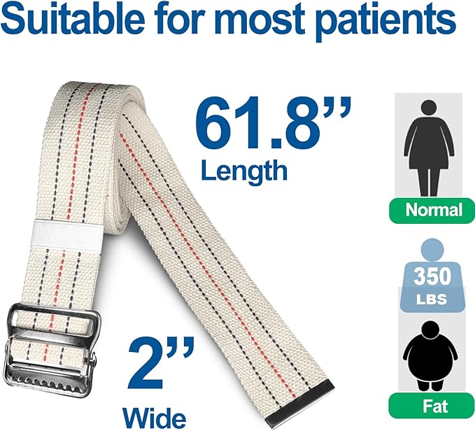 Aliseniors Transfer and Gait Belt with Metal Buckle - 60 Inch, Standing and Transfer Walking Assist Aid for Seniors, Elderly Patients, Caregiver, Nurse, Therapist