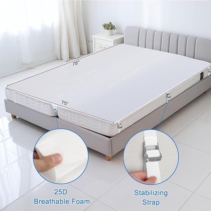 Upgrade 3-in-1 Bed Bridge Twin to King Bed Converter with Fitted Sheet- Mattress Gap Filler King Bed-with Sheet Strap Set 78"x 75"-Patent