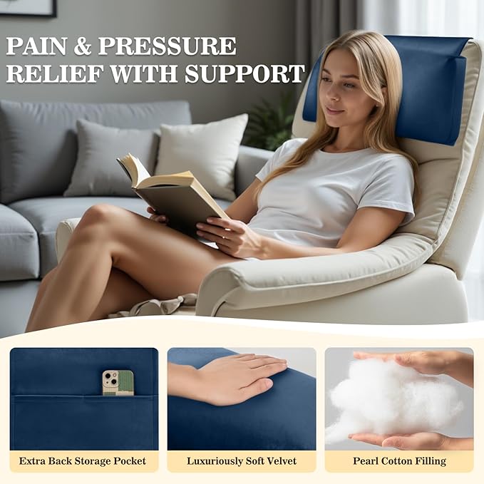 Recliner Headrest Pillow, Adjustable Comfort Neck & Head Support Pillow, Soft Velvet Non-Slip Headrest for Pain Relief & Relaxation, Ideal for Recliner, Couch, Chair, Sofa