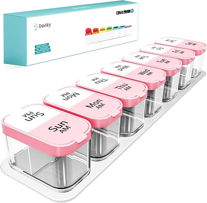 Daviky Extra Large Pill Organizer Weekly, XL Medicine Pill Organizer 2 Times a Day, Big Pill Box 7 Day AM PM for Vitamins, Supplements and Medication