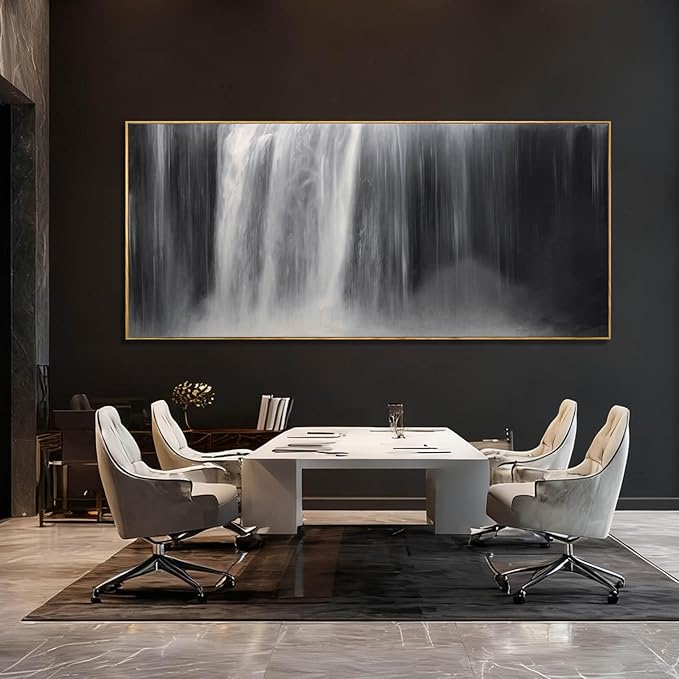 Waterfall Canvas Wall Art Black and White Wall Decor Landscape Art Prints 32"x70" Office Decorations Artwork for Bedroom