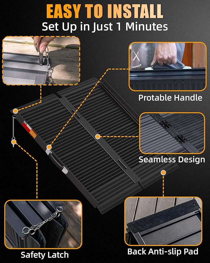 VNN Portable Wheelchair Ramp 3FT, Black Seamless Non-Slip Aluminum Ramps for Wheelchairs for Home, Handicap Wheelchair Ramps for Home Steps, Aluminum Loading Dock Plates