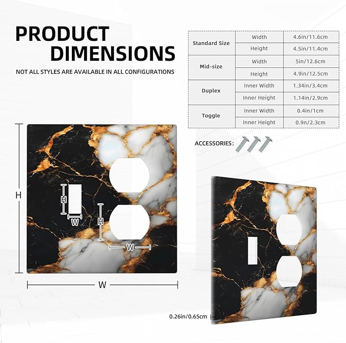 Decorative Outlet Covers Black Gold Marble 2 Gang Duplex Light Switch Cover Plate Gfci Wall Plate Plug Switch Plate Covers for Country Bathroom Bedroom Decor