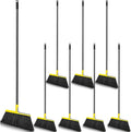 Roshtia 8 Pcs Heavy Duty Broom Set 58 Inch Outdoor Indoor Commercial Stiff Broom With Long Handle Angle Garage Concrete Outside for Sweeping Patio (Yellow)