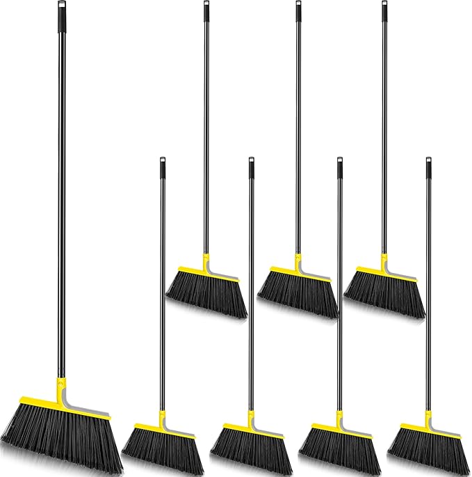 Roshtia 8 Pcs Heavy Duty Broom Set 58 Inch Outdoor Indoor Commercial Stiff Broom With Long Handle Angle Garage Concrete Outside for Sweeping Patio (Yellow)