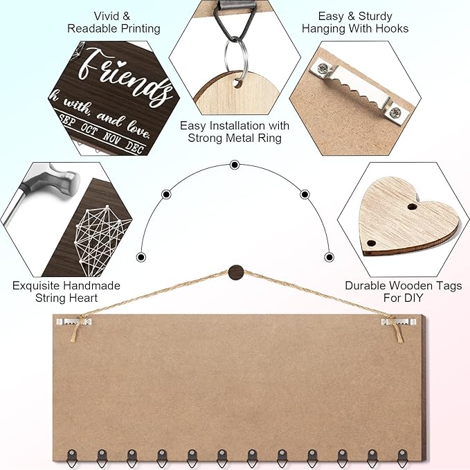 Christmas Grandma Gifts for Mom from Daughter, Wood Family Birthday Reminder Calendar Board Wall Hanging DIY Birthday Tracker Plaque with 120 Tag, Best Mom Dad Grandma Gifts for Birthday Thanksgiving
