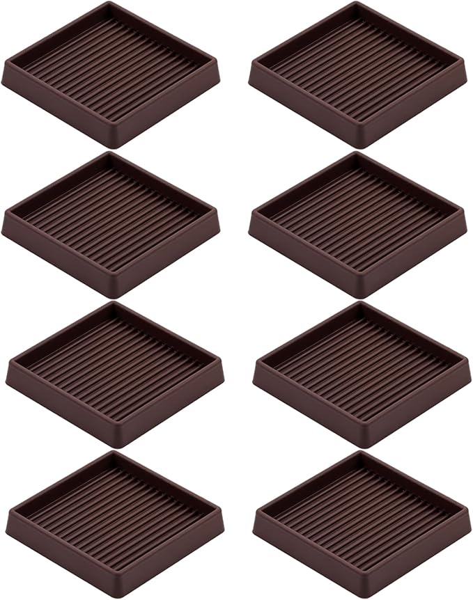 8 Pack Square Rubber Furniture Caster Cups, 3X3 Anti-Slip Gripper for Hardwood Floor Protection, Heavy Duty Anti Slide Floor Protectors for Bed Couch Stoppers