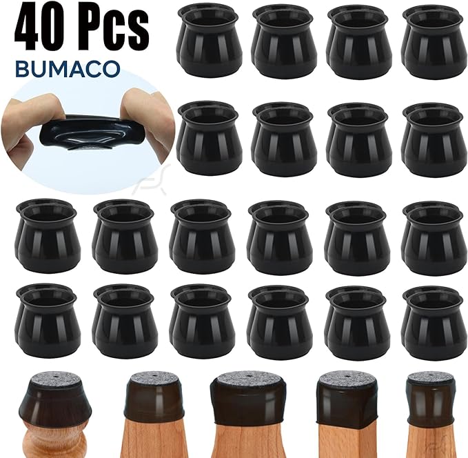 BUMACO Chair Leg Floor Protectors Chair Leg Protectors for Hardwood Floors Silicone Pads Covers to Protect Floors Black-40 Pcs Universal L (1-5/16" to 2")