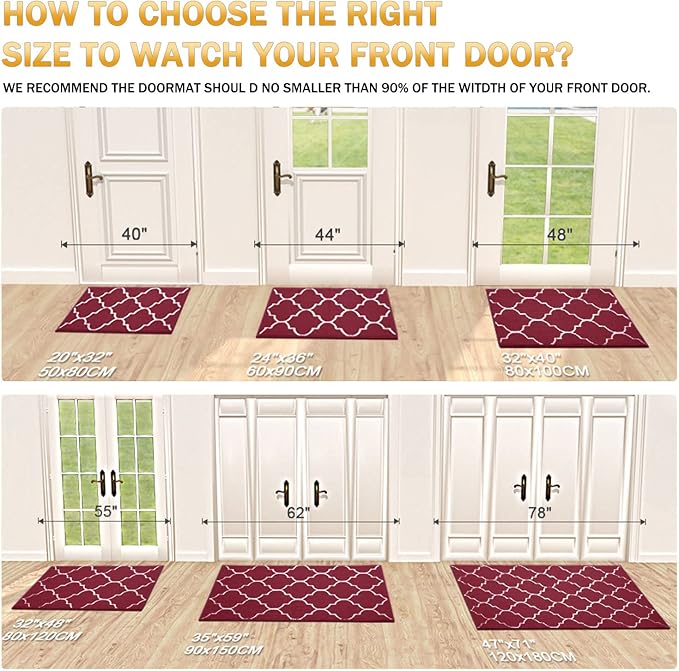 OLANLY Indoor Door Mat, 71x47, Non-Slip Absorbent Resist Dirt Entrance Mat, Washable Low-Profile Inside Floor Doormats for Entryway, Red