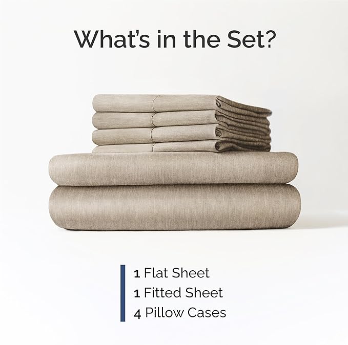 King 6 Piece Sheet Set - Cooling & Breathable Bed Sheets - Hotel Luxury Bed Sheets for Women, Men, Kids & Teens - Bedding w/Deep Pockets & Easy Fit - Soft & Wrinkle Free - King Heathered Beige Sheets