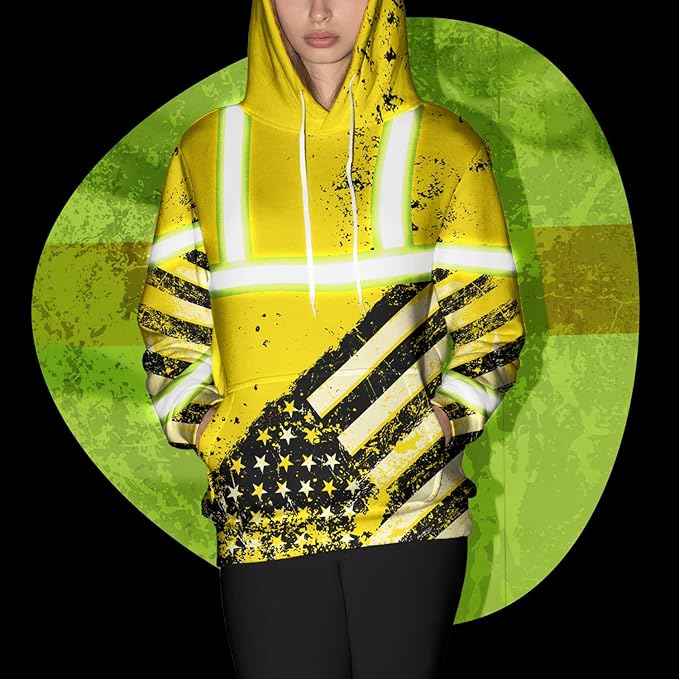 US Flag High Visibility Hoodie for Men Reflective Hoodie Safety Workwear for Worker Runner Patriotic ACC02