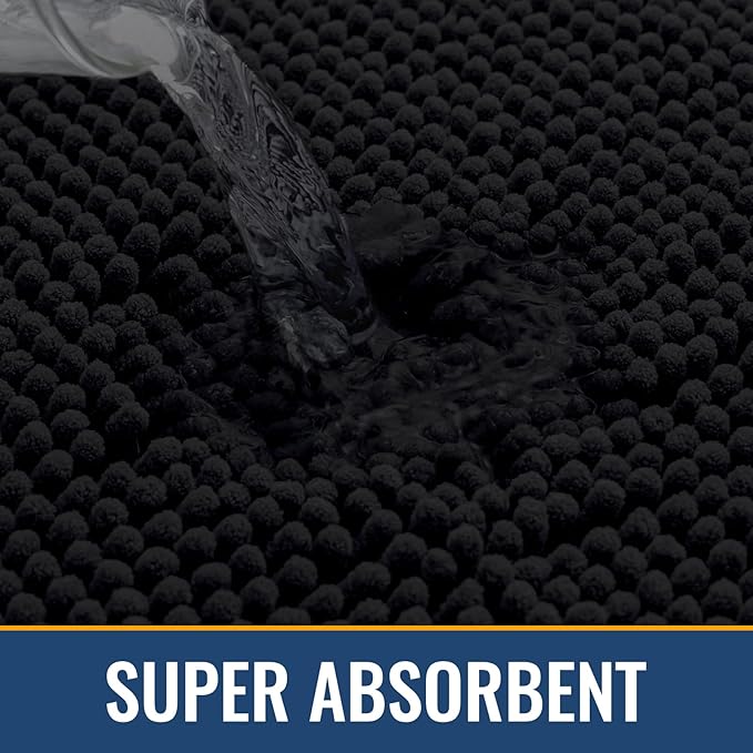 Arotive Bathroom Rugs 70x24, Extra Soft Absorbent Shaggy Chenille Bath Rugs, Machine Washable Rubber Backing Non-Slip Bath Mats for Bathroom Floor Tub and Shower, Home Decor Accessories, Black
