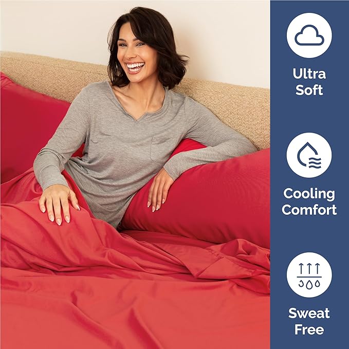 Full 6 Piece Sheet Set - Cooling and Breathable Bed Sheets - Hotel Luxury Bed Sheets for Women, Men, Kids & Teens - Comfy Bedding with Deep Pockets & Easy Fit - Soft and Wrinkle Free - Full Red Sheets