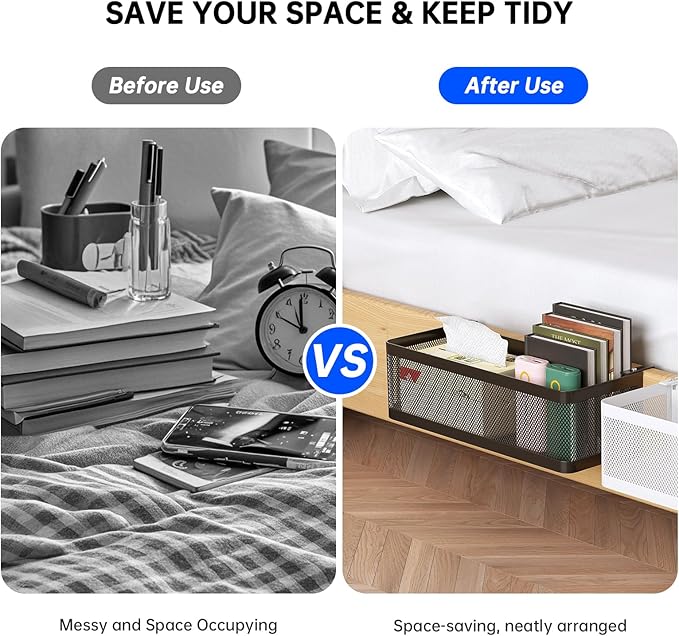 Bedside Caddy Shelf for Bunk Bed, Office Cubicle Walls, Crib Rails, Dorm Bed College Dorm Room Essentials Bed Shelf for Cell Phone Headphone Magazine Snacks (Black, L11in*W4.9in*H3.93in)