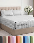 Extra Deep Twin XL Sheet Set - 4 Piece Breathable and Cooling Sheets - Hotel Luxury Bed Sheets Set - Easy Fit - Soft, Wrinkle Free and Comfy Sheets Set - Grey Striped Sheet Set with Extra Deep Pockets