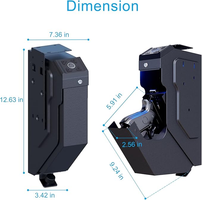 Gun Safe Biometric Quick Access Handgun Safes for Pistols Bedside Fingerprint Pistol safe Nightstand Smart Gun Safety Wall Mount Desk Keypad Key