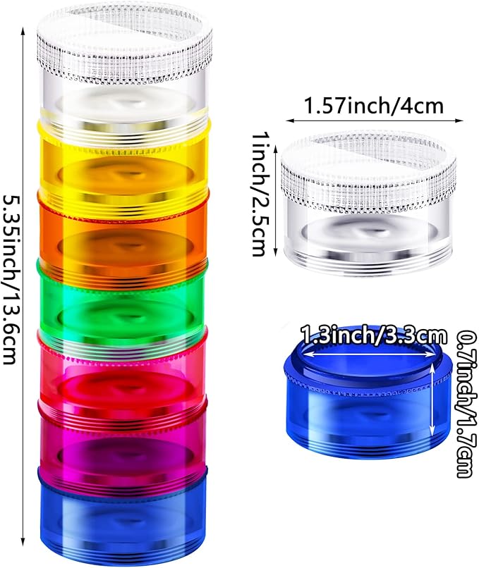 Sieral 7 Days Stackable Pill Organizers 7 Compartments Round Pill Boxes Tower Weekly Vitamin Individual Storage Containers Travel Cases with Lids for Medications, Vitamins and Supplements(4 Sets)