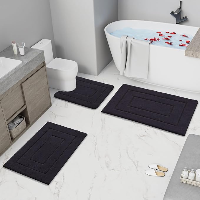 Buganda Bathroom Rugs, 59" x 24", Soft and Absorbent Microfiber Bath Rugs, Non-Slip Shaggy Shower Carpet, Machine Wash Dry Bath Mats for Bathroom Floor, Tub and Shower, Black