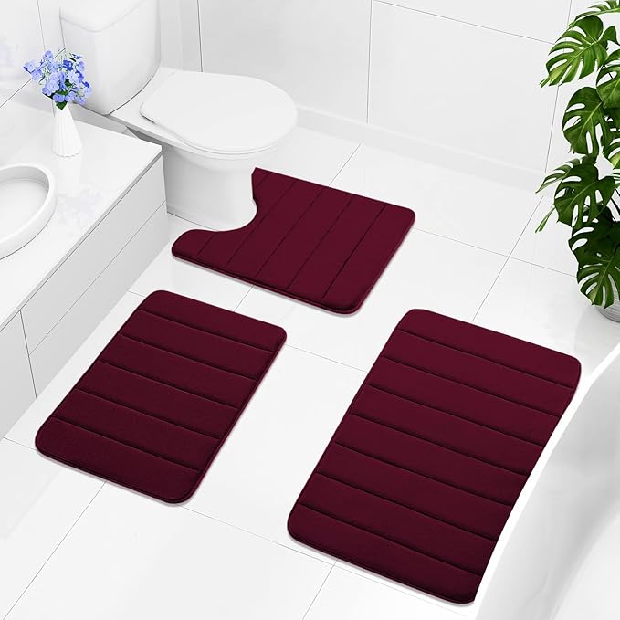 Buganda Memory Foam Bath Mat, 47" x 32", Ultra Soft and Non-Slip Bathroom Rugs, Water Absorbent and Machine Washable Bath Rug Runner for Bathroom, Shower, and Tub, Burgundy