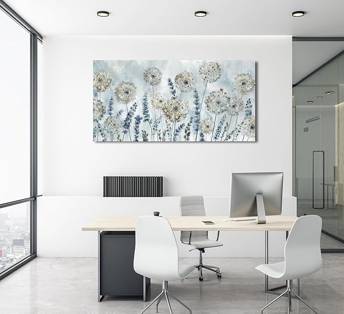VEAEE Farmhouse Canvas Wall Art - Flowers Dandelion Wall Pictures,Living Room Decor,Nature Artwork Prints Abstract Grass Paintings for Bedroom Home Office Decoration 24"x48"