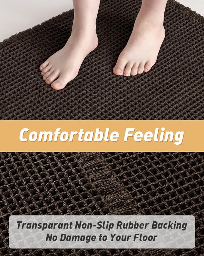AMOAMI Upgraded Waffle Runner Rug Super Absorbent Non Slip Bath Mats for Bathroom Machine Washable Bathroom Runner Rug with Tassels, Ideal for Hallway Bedroom Laundry Room, Chocolate, 17" x 72"