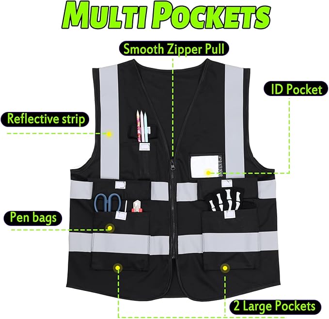 EBOOT 10 Pcs Safety Vests High Visibility Safety Vest with Reflective Strips for Construction Outdoor Running Cycling Walking