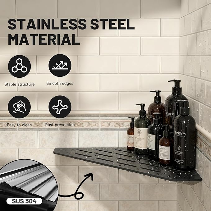 Corner Shower Shelves 10" 2 Pcs, 304 Stainless Steel Shower Corner Shelf Wall Mount Triangle Shower Caddy for Bathroom, Kitchen Organization, Matte Black