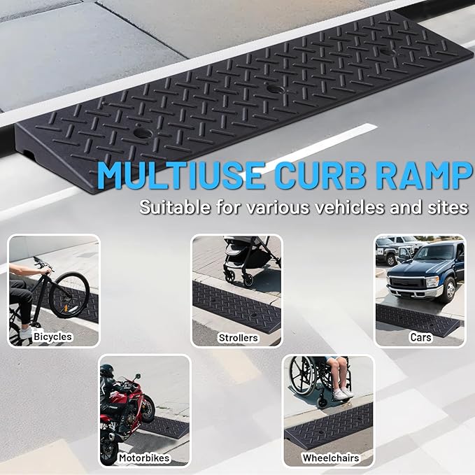 2 Pack Driveway Curb Ramp, 2 Inch Rise Rubber Threshold Ramp, Heavy Duty 6600LB Capacity for Lawn Mower, Wheelchair, Motorcycle, Cars, Sidewalk & Shed