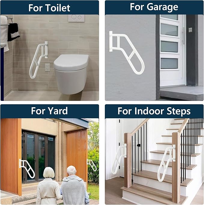 Hand Rails for Outdoor Steps & Elderly (Max 800LBS),U-Shape Wall Mount Stair Railing, Porch, Deck & Garden Grab Bar, Safety Handle for Garage, 2 Pack