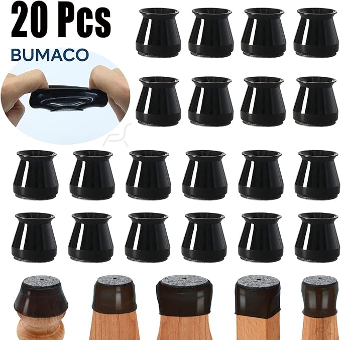 BUMACO 20Pcs Chair Leg Floor Protectors Chair Leg Protectors for Hardwood Floors Silicone Pads Covers to Protect Floors Black-20 Pcs Universal S(15/16" to 1-5/16")