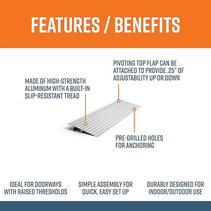 EZ-ACCESS - Threshold Ramps for Doorways - Portable Wheelchair Ramp for Home Steps, Aluminum Door Threshold Sliding Doors, and Wheelchair Access - Adjustable Modular Transitions, 1.5" Rise