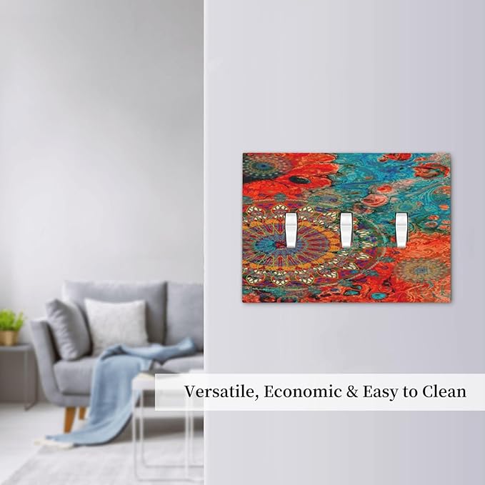 Abstract Ombre Colorful Indian Mandala 3 Gang Light Switch Covers Triple Toggle Wall Plate Decorative Switchplate Electrical Faceplate for Livingroom Bedroom Bathroom Decor