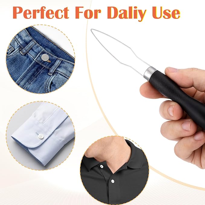 Easy Button Hook, Steel Button Helper Tool for Elderly, Wide Wood Handle Buttons Fastener Device Assist Dressing Aid Tool for Seniors One Hand - 1 Pack, Black