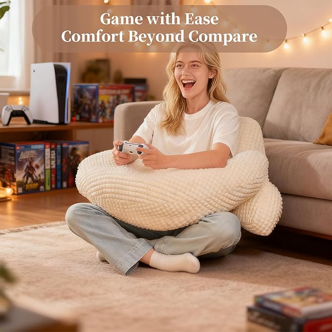 Reading Pillow for Bed,U Shaped & Back Support Pillow for Bed,17" Backrest with Lumbar & Arm Support,Comfy Flannel Fabric,Lap Pillow for Gaming/Reading/Watching TV,White