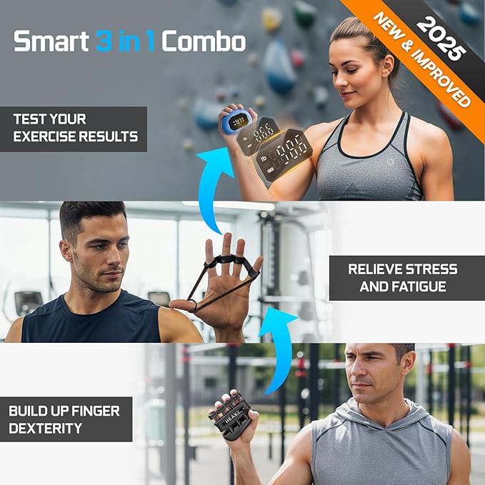Funny Palm Grip Strength Tester Trainer - Strength Dynamometer Rechargeable Hand Exercising Device for Hand and Finger Grip Tester with Finger Exerciser Stretcher Workout Equipment