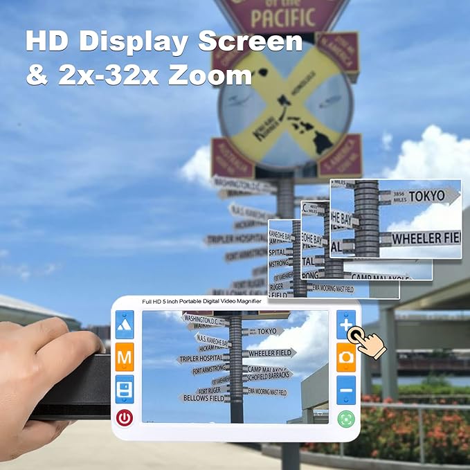 Portable Digital Video Magnifier Electronic Reading Aid 5.0 Inch with Foldable Handle for The Visually Impaired Macular Degeneration Low Vision, 2X-32X Times Zoom 26 Color Modes