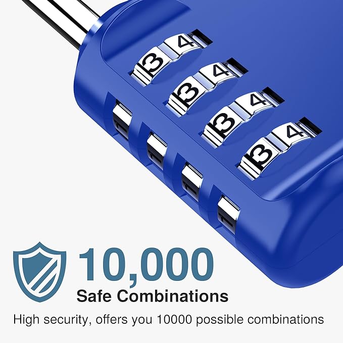 Puroma 4 Pack Combination Lock for Locker 4 Digit Outdoor Waterproof Padlock for School, Gym, Sports, Fence, Toolbox, Gate, Case, Outdoor, Hasp Storage, Cabinets (Blue)