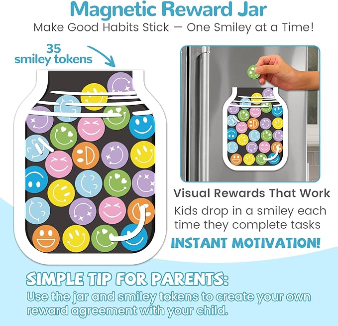 JJPRO Magnetic Reward Chart for Kids with Reward Jar- 10" x5.5“ Daily to Do List Board for Toddlers, Home Chore Chart for Fridge,Magnetic Reward Chart Positive Behavior Training -Blue