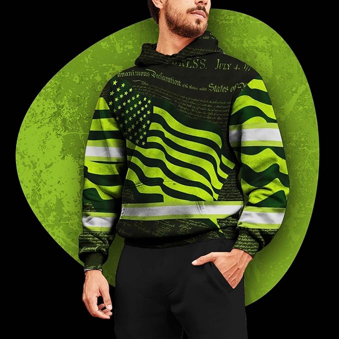 US Flag High Visibility Hoodie for Men Reflective Hoodie Safety Workwear for Worker Runner Patriotic ACC02