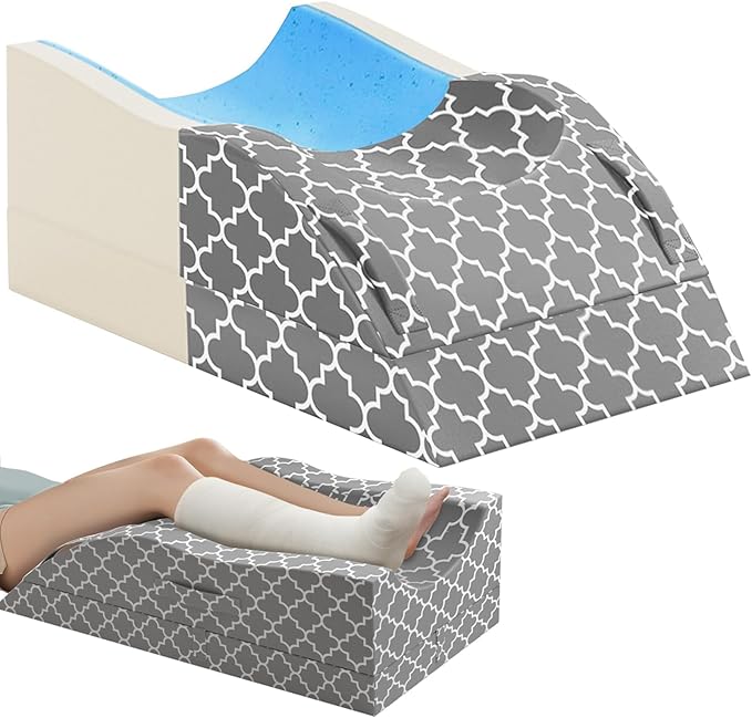 CloudBliss Adjustable Leg Elevation Pillow After Surgery, Memory Foam Wedge Pillow for Blood Circulation & Swelling, Leg Elevating Pillows for Back Knee Hip Ankles Pain, Rest(Grey, Double)